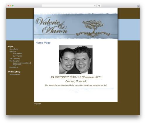 Blue Drop WordPress website theme - valerieandaaron.com