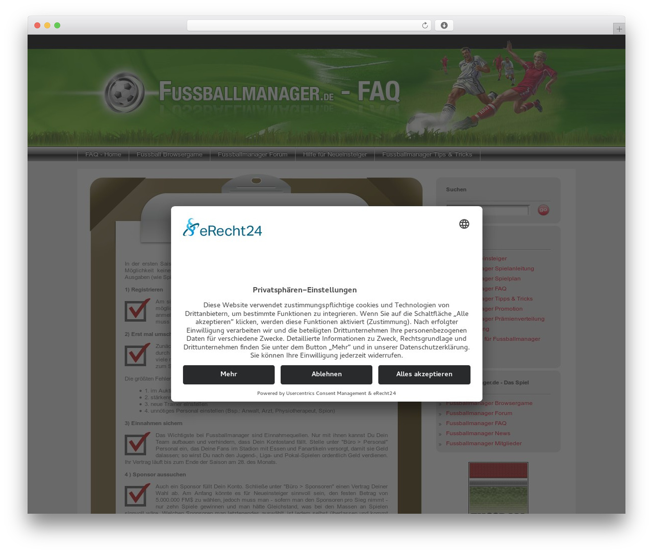 WordPress Default theme WordPress - faq.fussballmanager.de