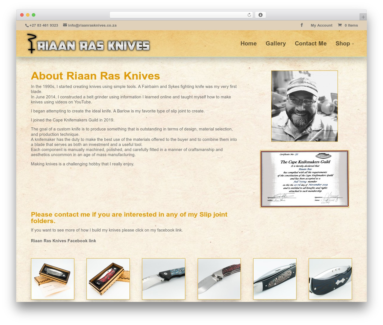 Divi theme WordPress - riaanrasknives.co.za