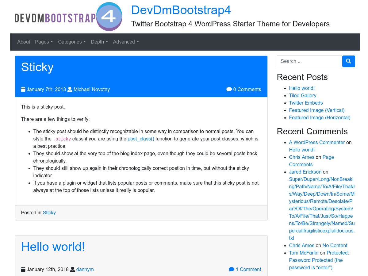 devdmbootstrap4 WP theme by Danny Machal