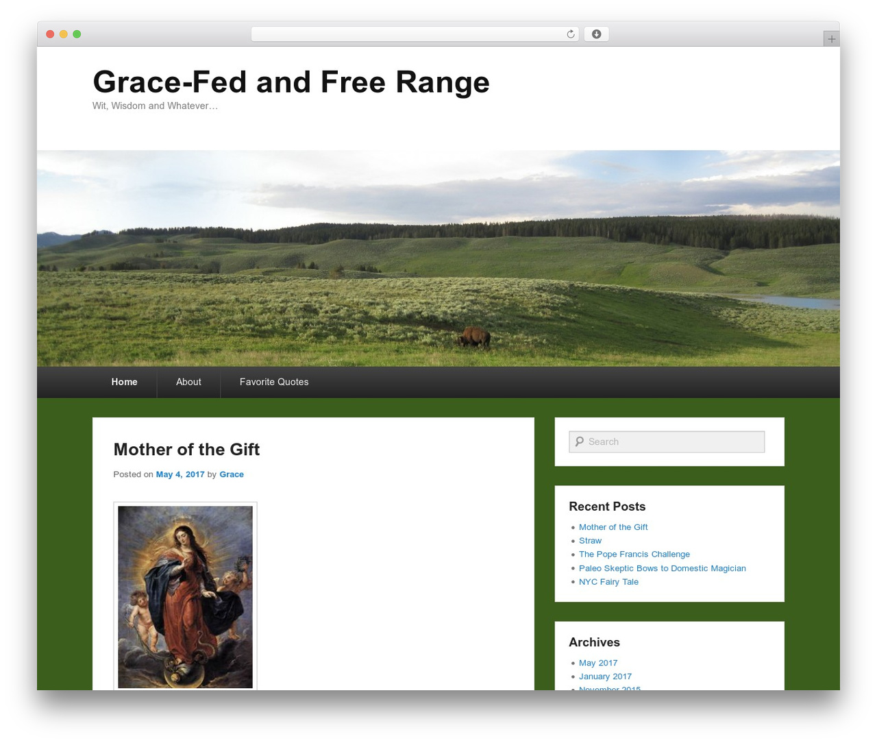 Catch Evolution WordPress theme - gracefedandfreerange.com