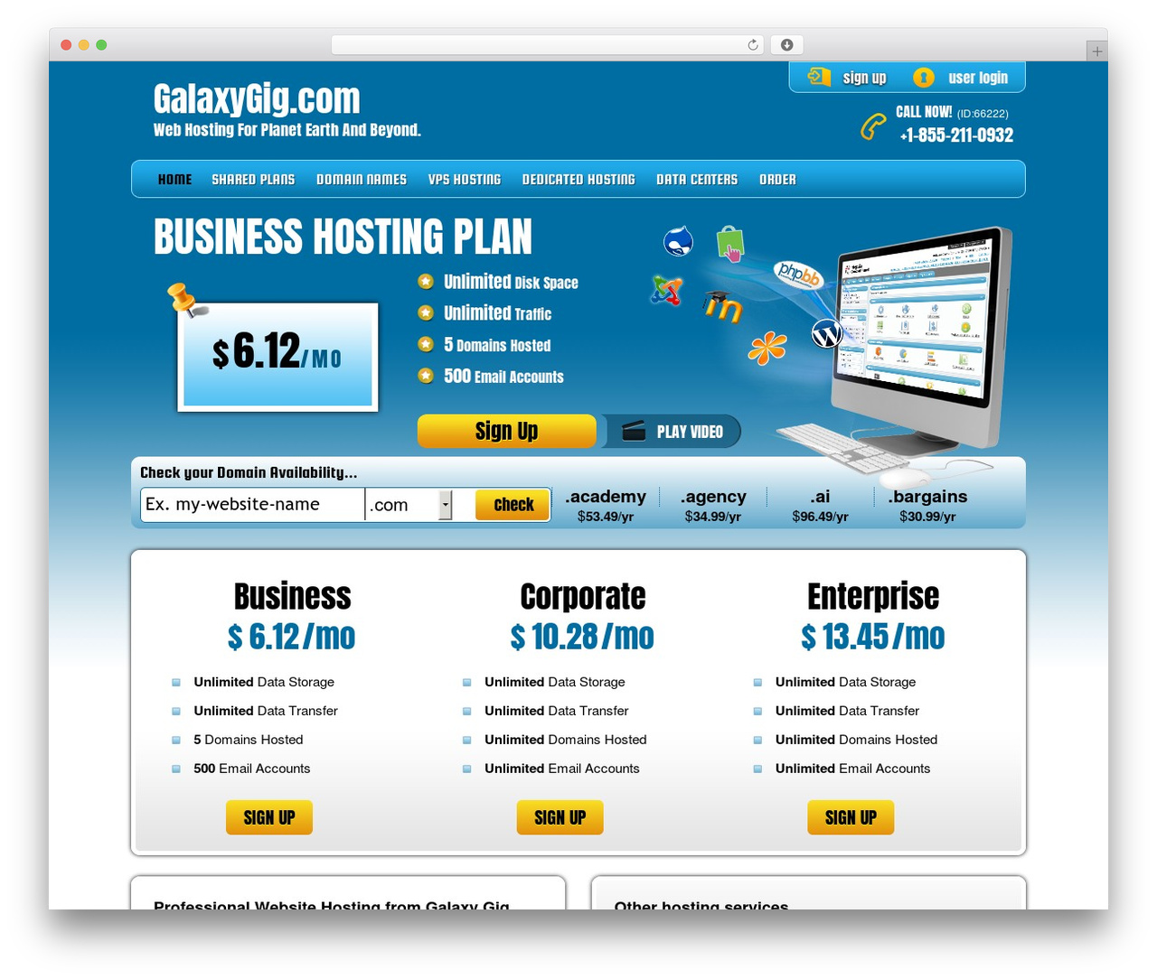 PHP Hosting WordPress theme - galaxygig.com