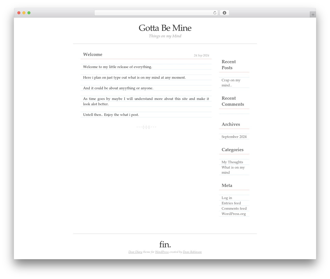 Dear Diary WordPress theme - gottabmine.com