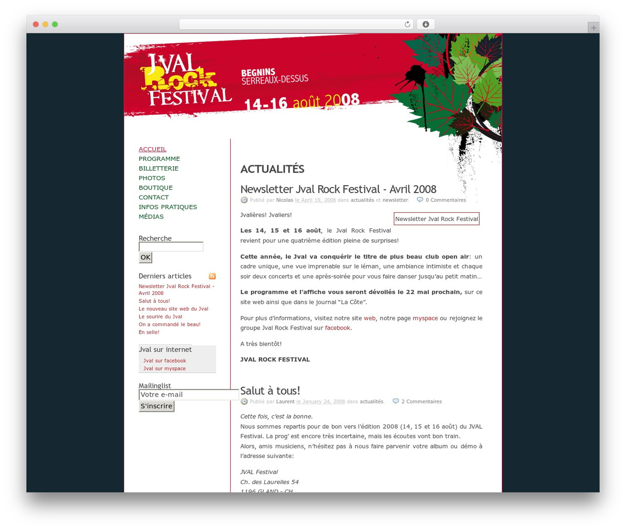 WordPress theme K2 - 2008.jvalfestival.com