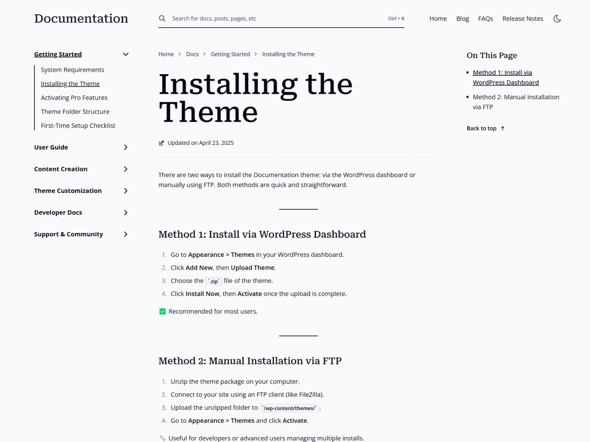 WP Documentation free WordPress theme