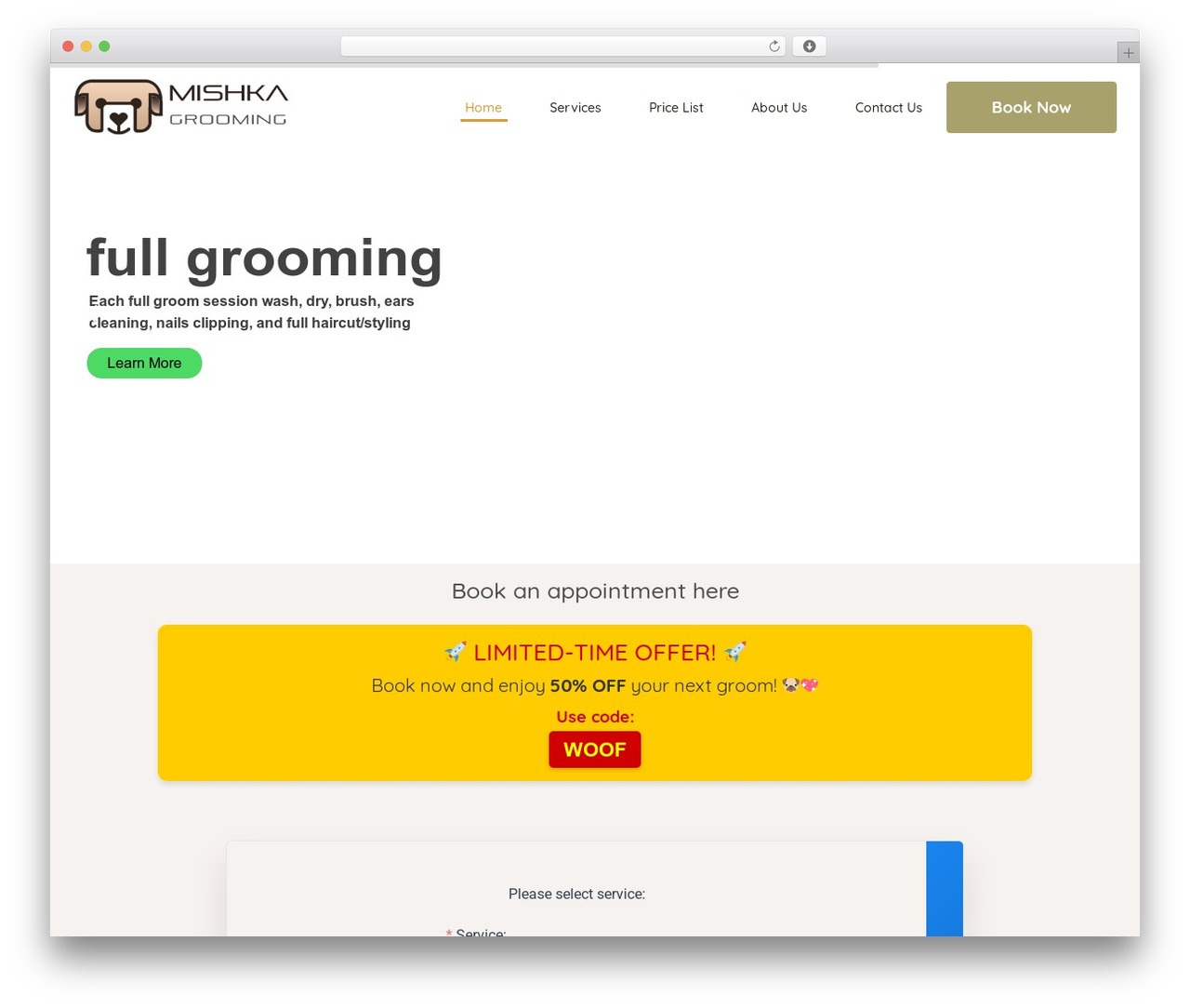 Bridge theme WordPress - mishkagrooming.com
