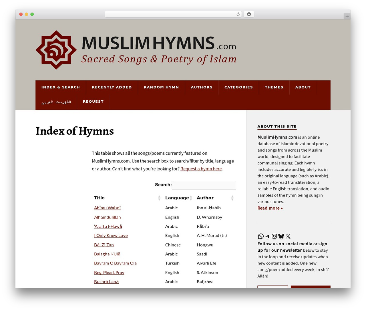 Rowling WordPress theme - muslimhymns.com