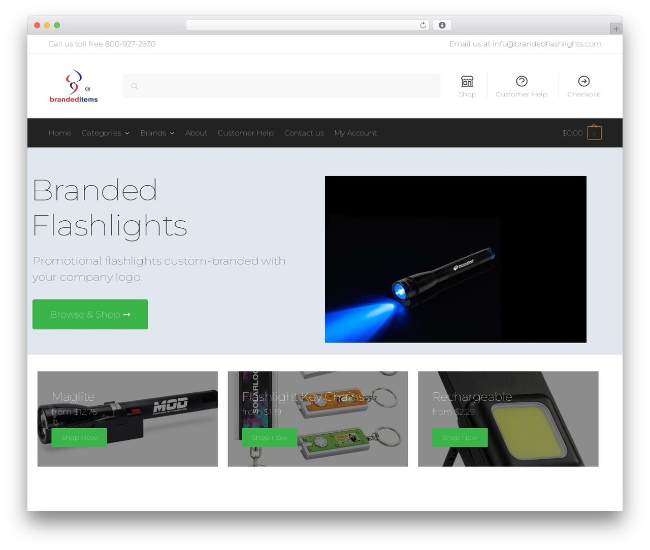 Shoptimizer WordPress ecommerce theme - brandedflashlights.com