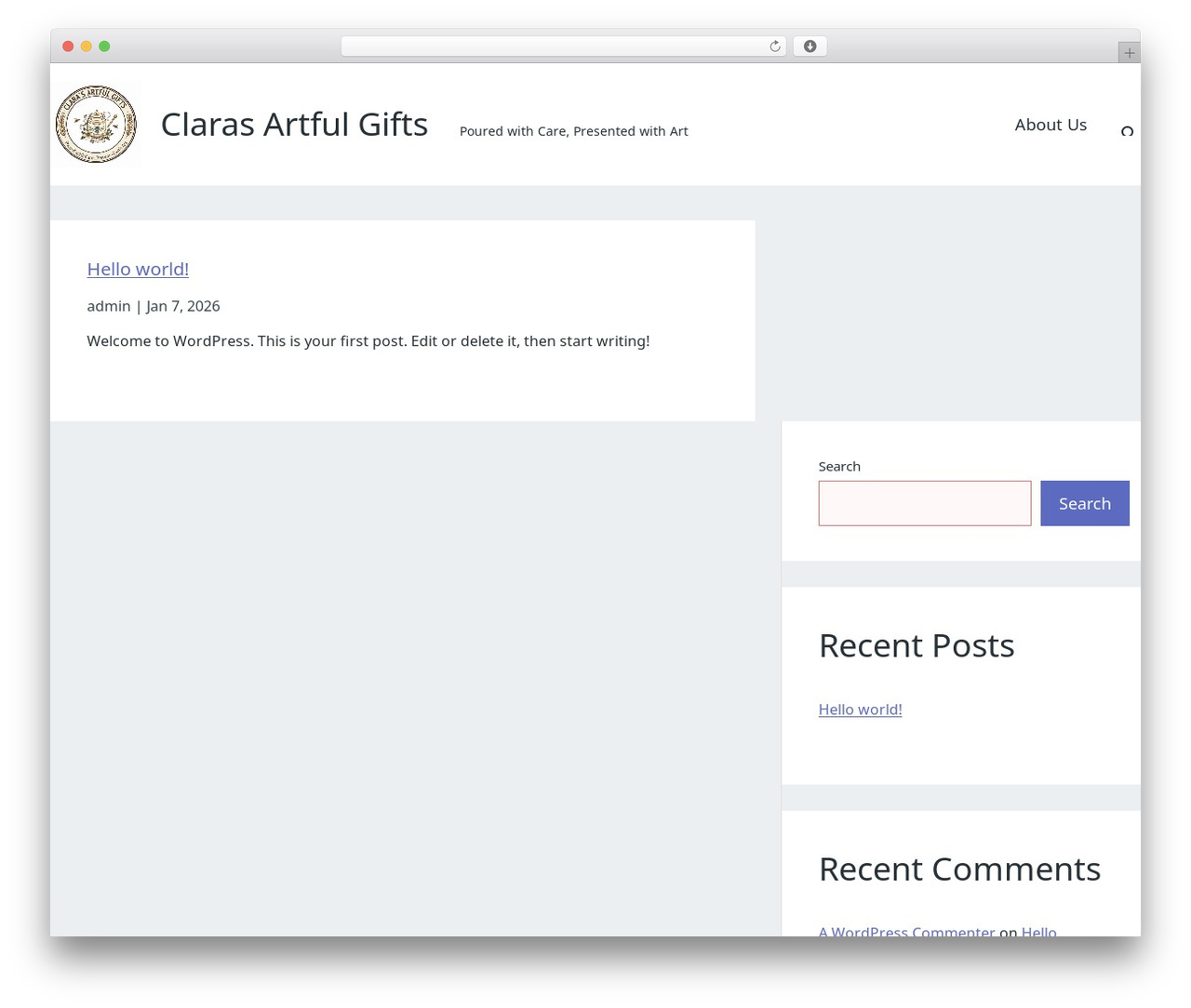 WordPress website theme HoverCraft - clarasartfulgifts.com