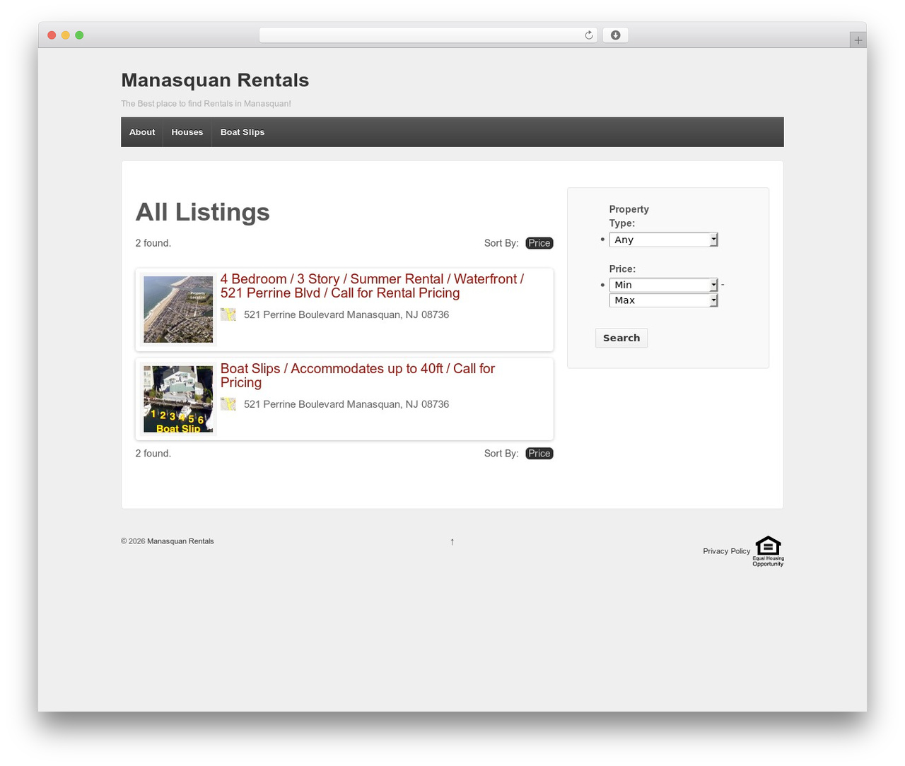 Responsive WordPress theme - manasquanrentals.com