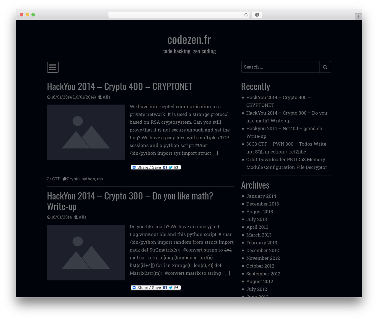 Simple Dark WordPress theme - codezen.fr