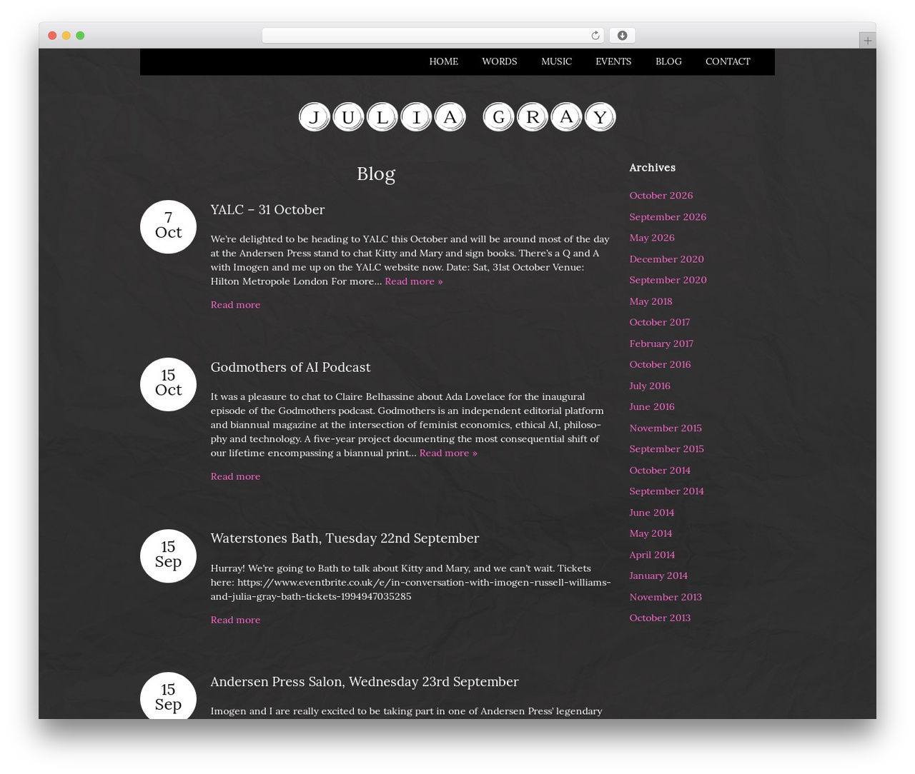 Julia Gray WordPress theme - thisisjuliagray.com