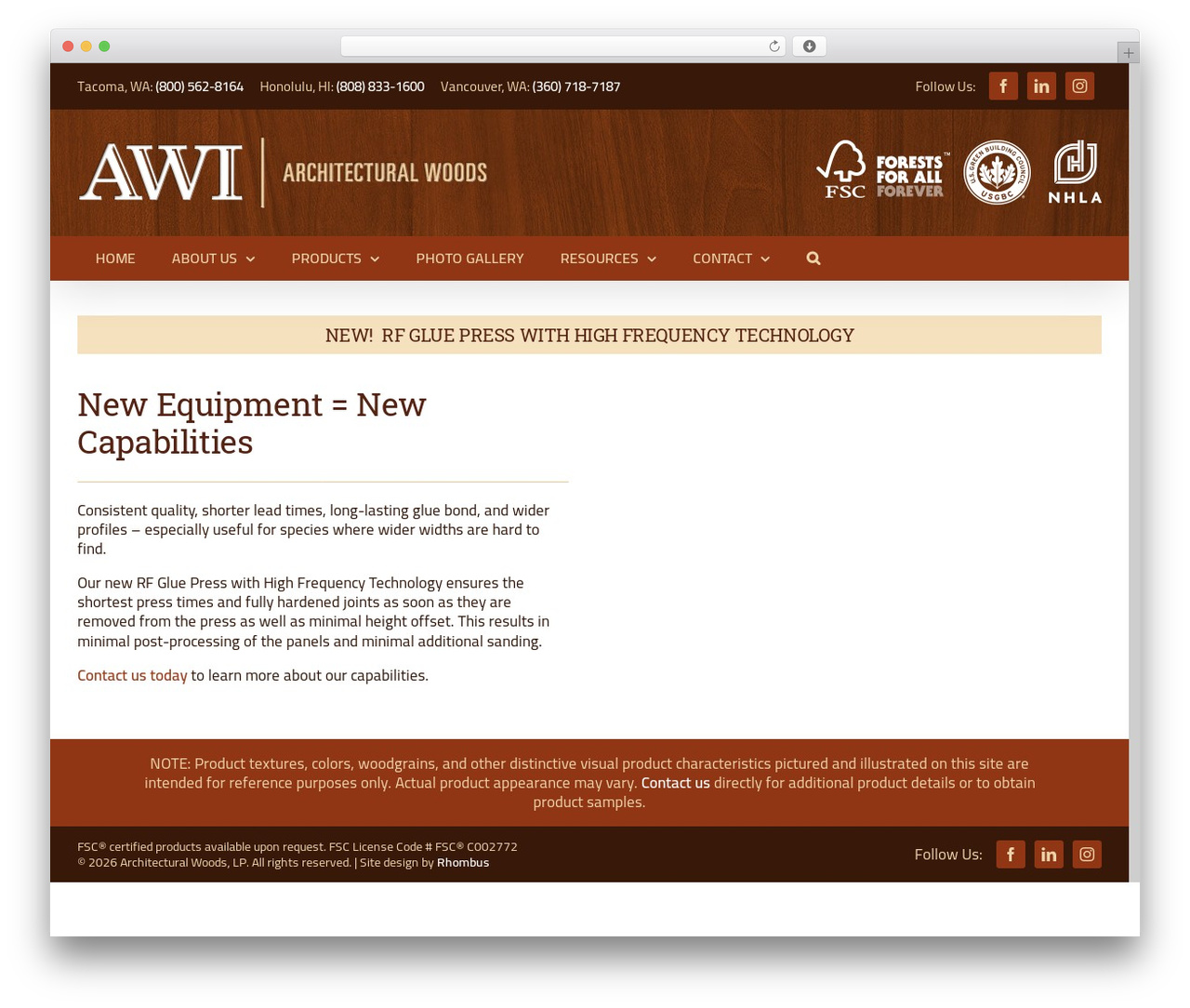 Architectural Woods WordPress theme - awi-wa.com