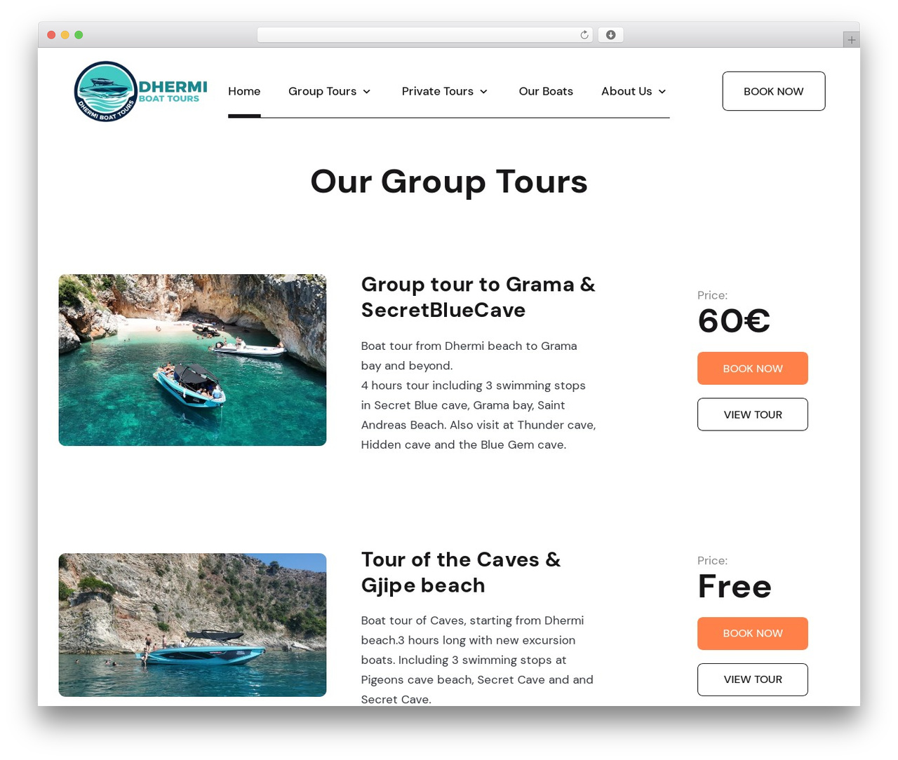 Touriny WordPress theme - dhermiboattours.com