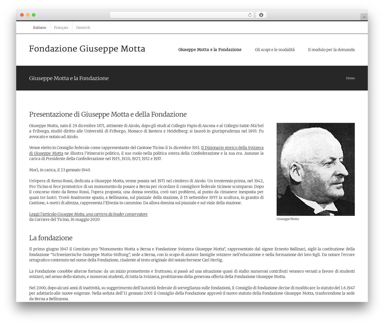 Avada WordPress theme - fondazionegiuseppemotta.ch