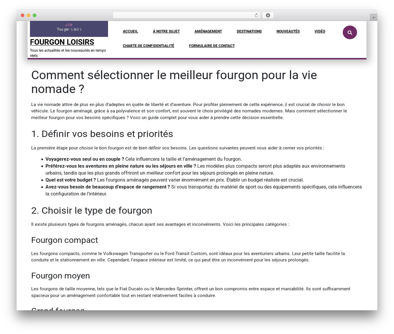 Botaniical WordPress theme - fourgon-loisirs.com