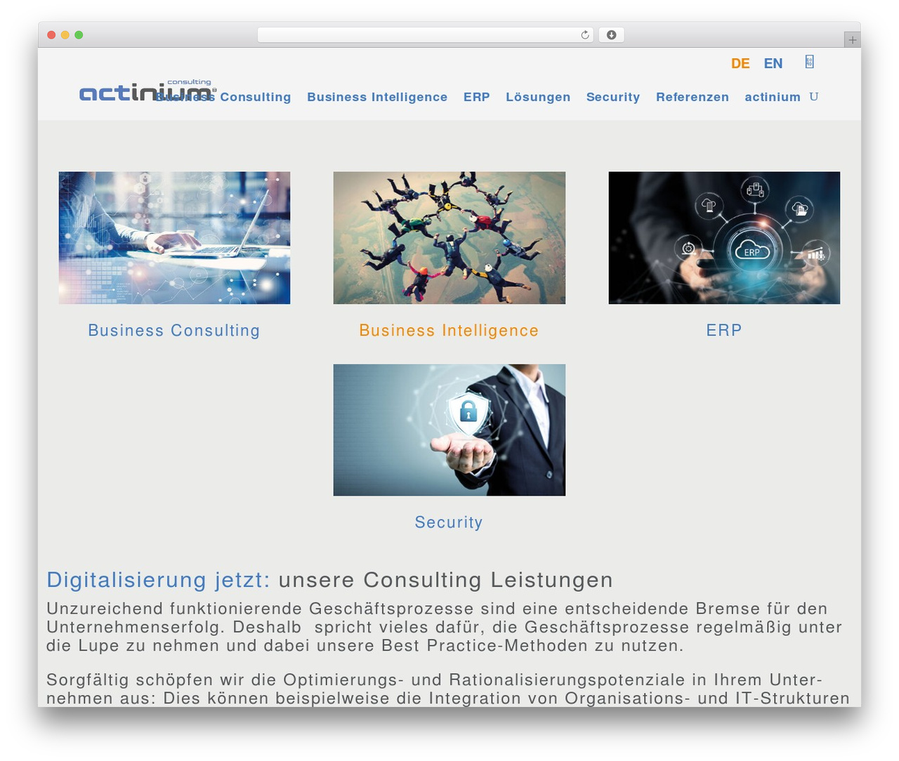 Divi WordPress theme design - actinium.de