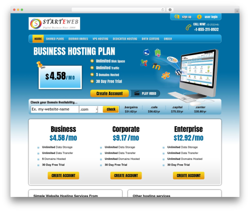 PHP Hosting WordPress website theme - starteweb.com