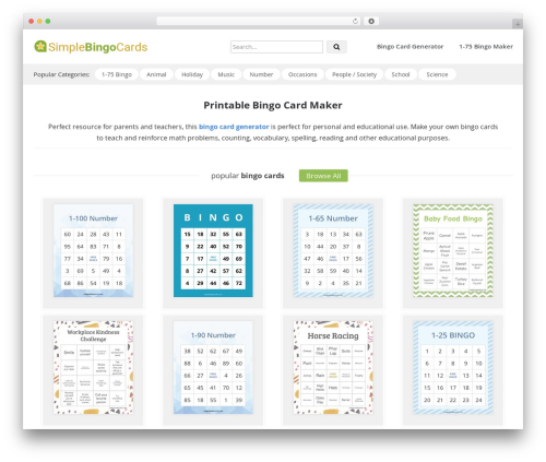 WP theme SimpleBingoCards - simplebingocards.com