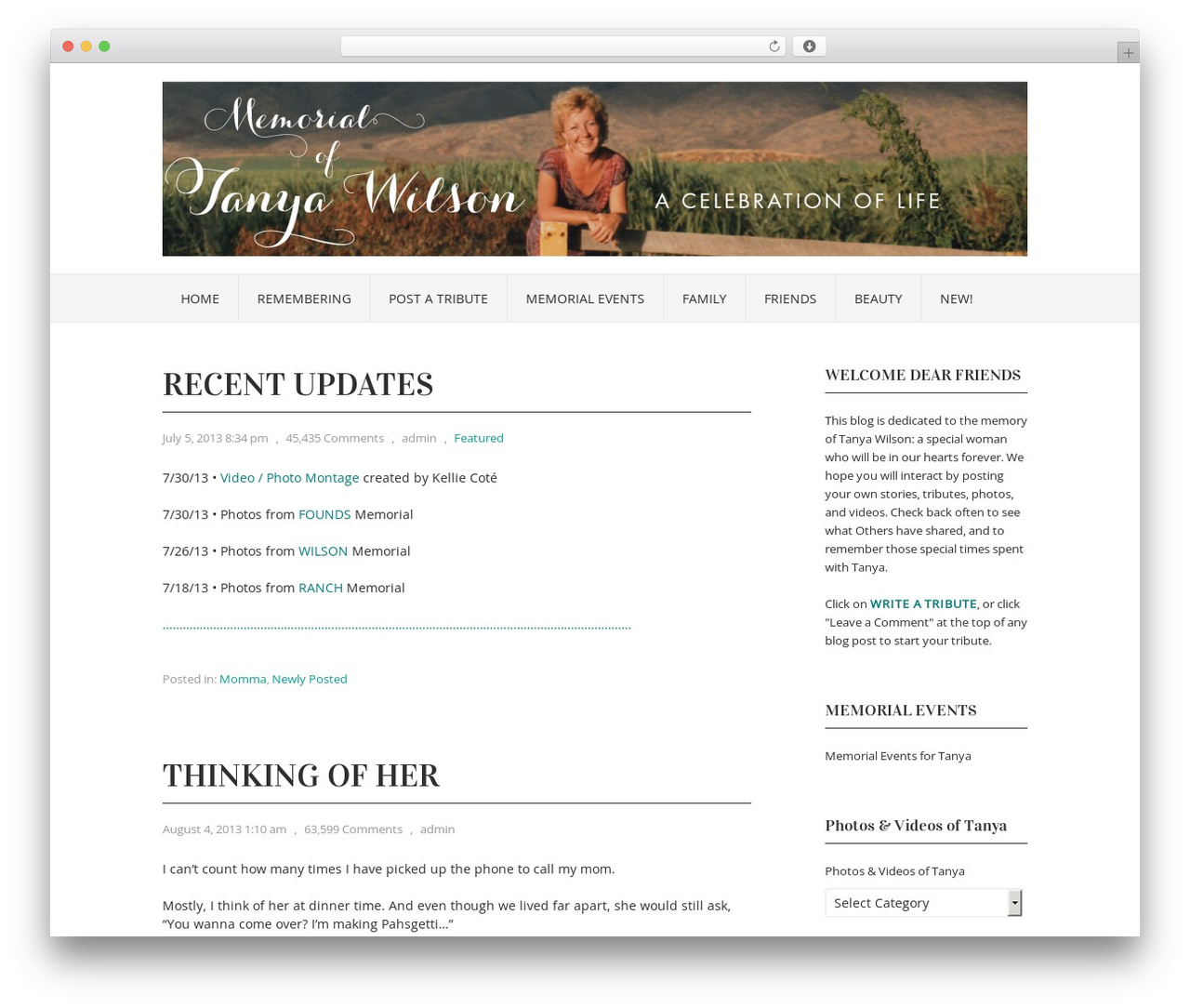 Vortex WordPress website theme - tanyawilsonmemorial.com
