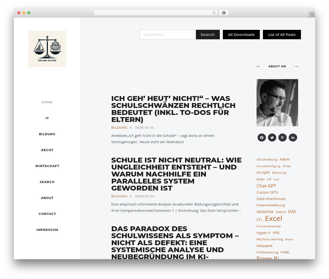 WordPress website theme Brookside child-theme - erhard-rainer.com