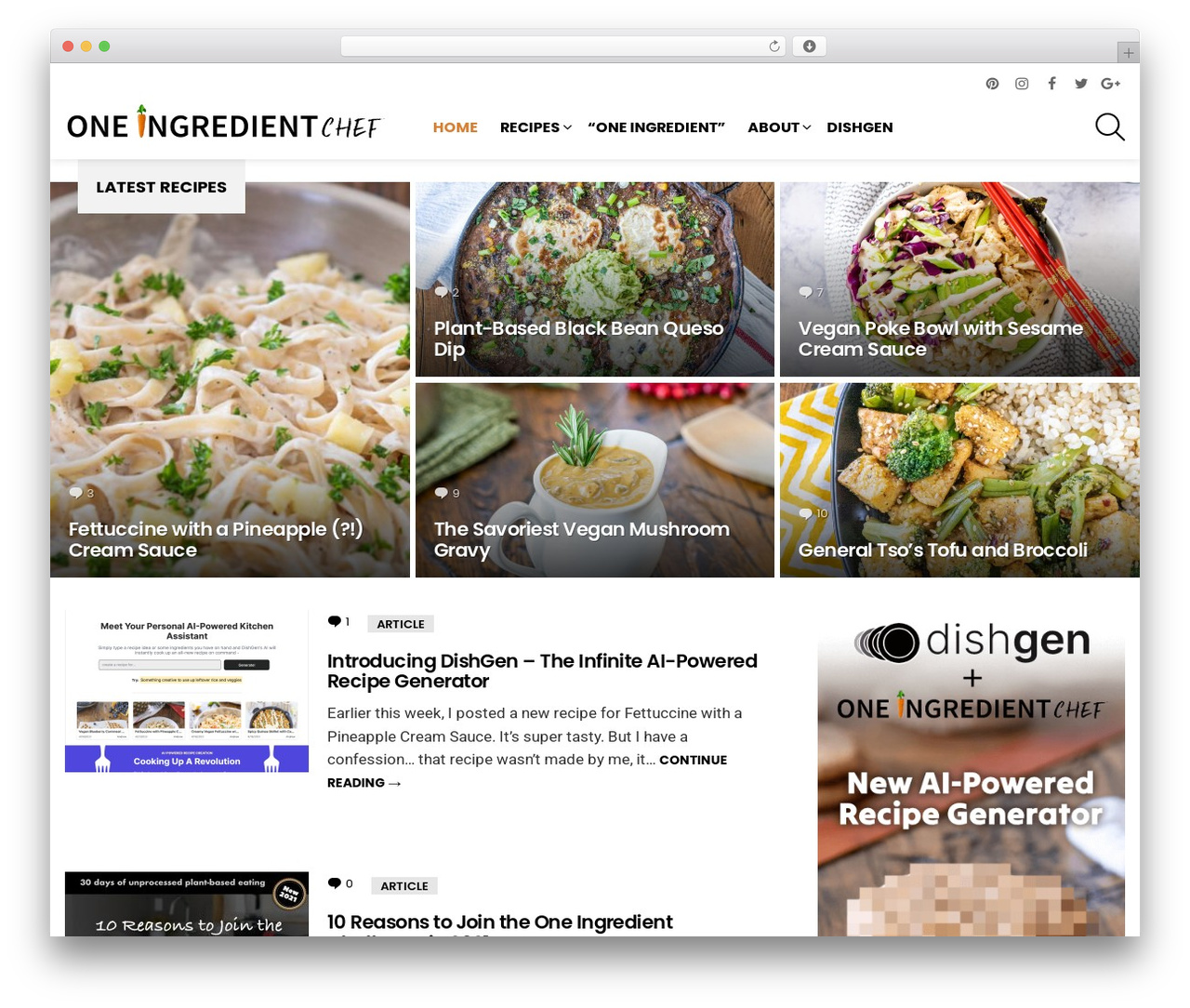 Ingredient WordPress theme - oneingredientchef.com