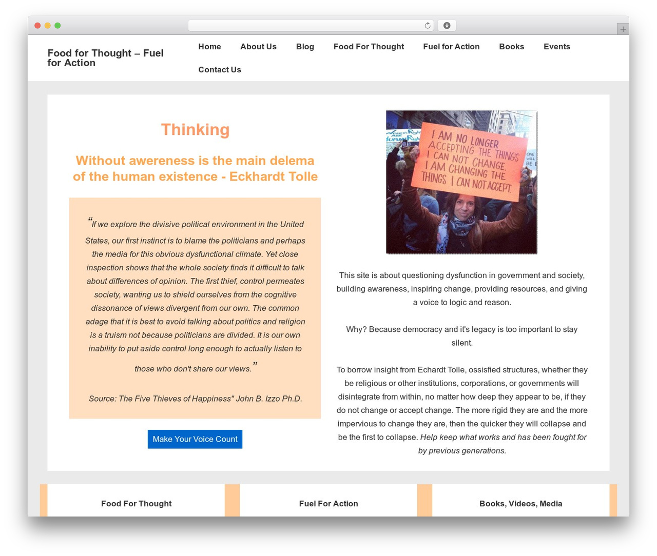 Responsive WordPress theme design - foodforthoughtfuelforaction.com