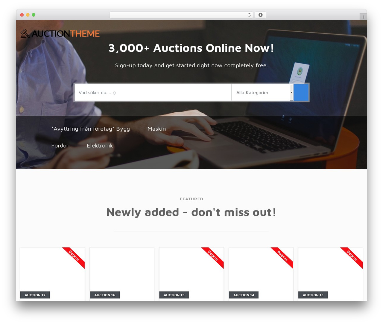 WordPress website theme [CHILD] Auction - Orange - auktionen.nu