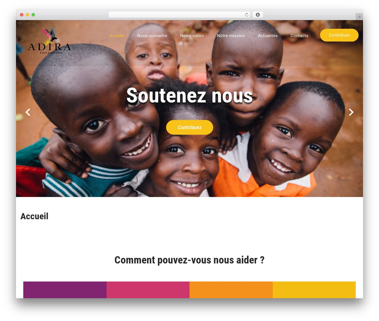 Fundraiser WordPress theme design - fondationadira.com