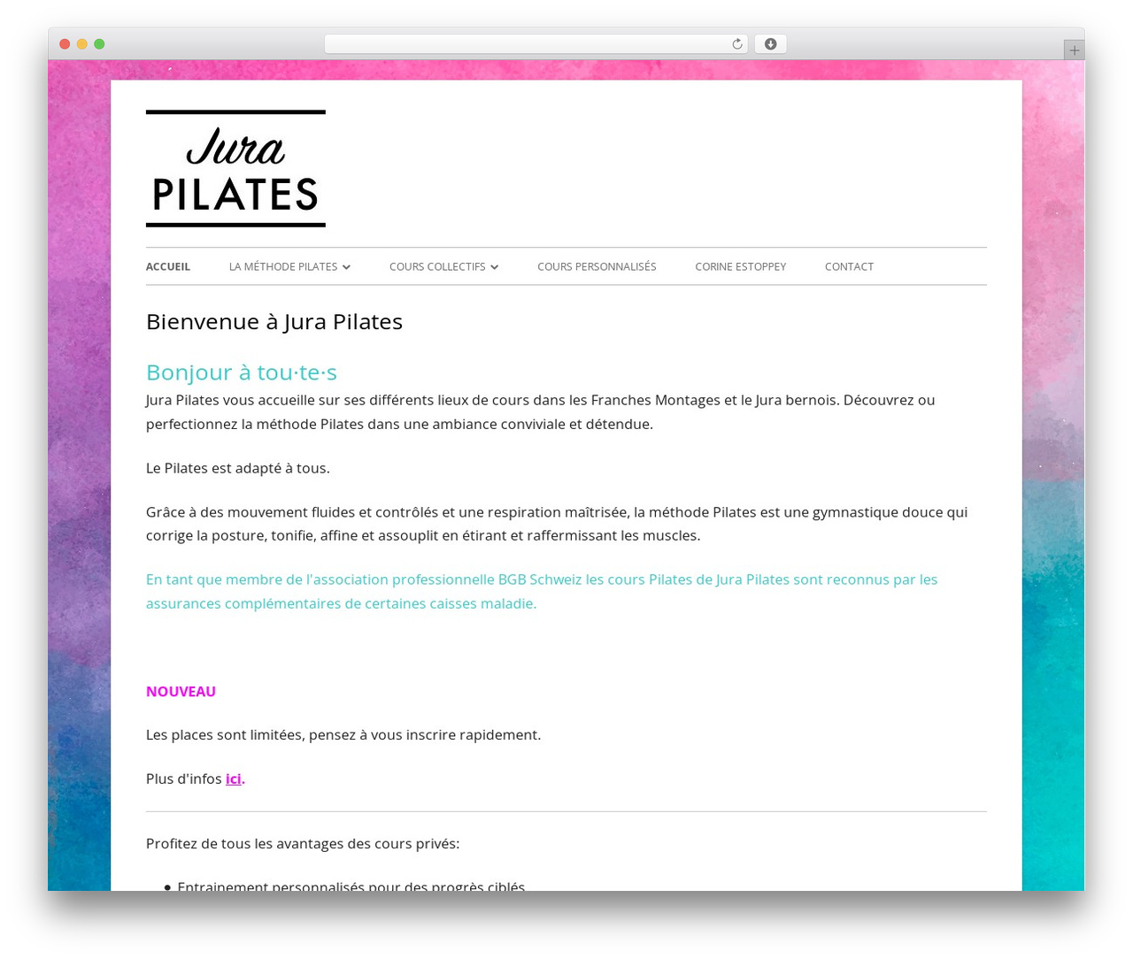 Tiny Framework free WordPress theme - jurapilates.com