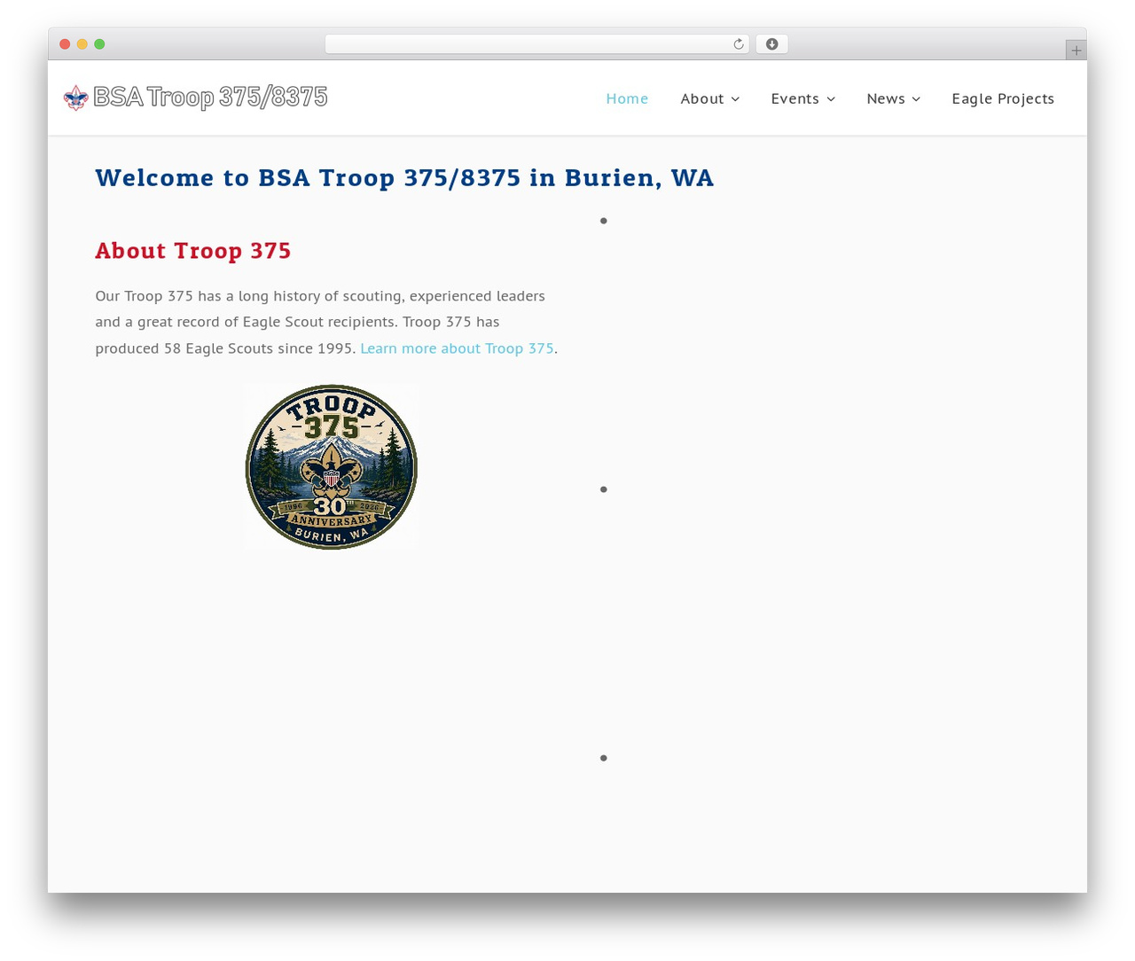 Nectar WordPress theme design - bsatroop375burien.com