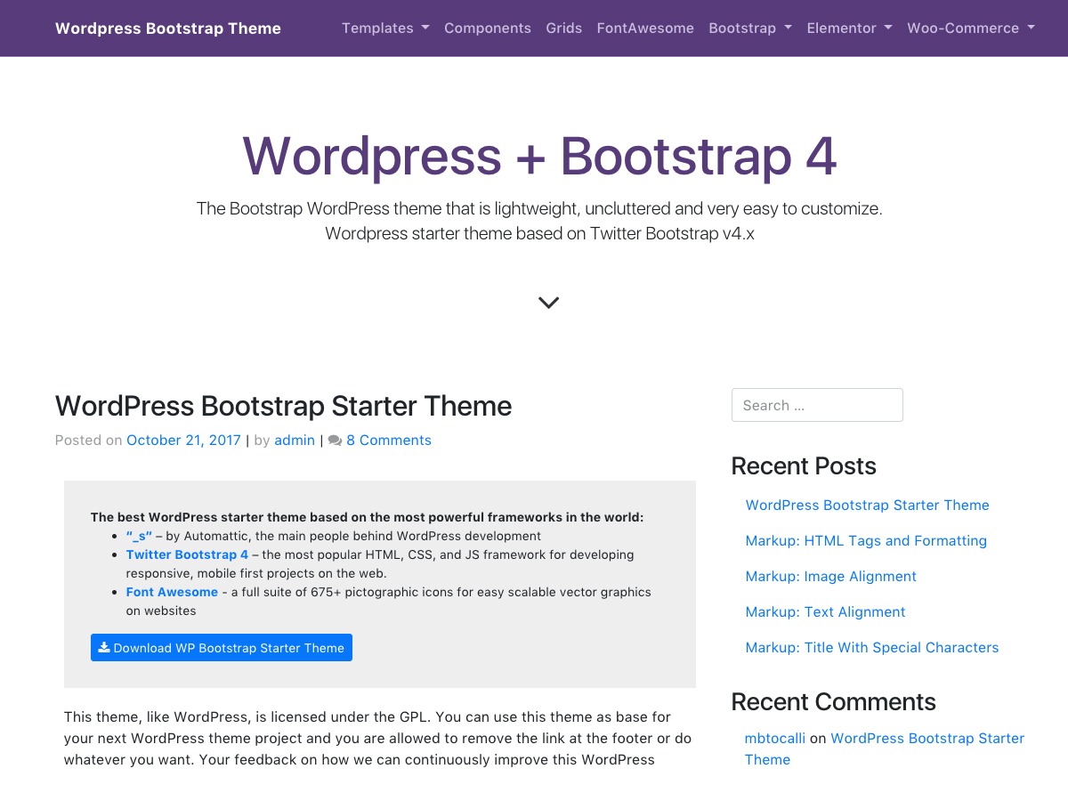 WP Bootstrap Starter WordPress store theme