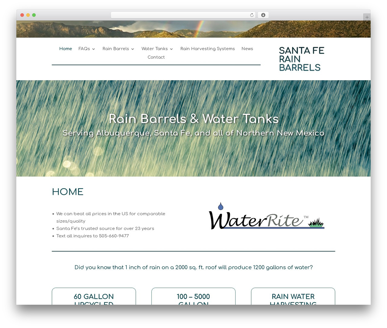 WordPress theme Divi Child for Santa Fe Rain Barrels - santaferainbarrels.com