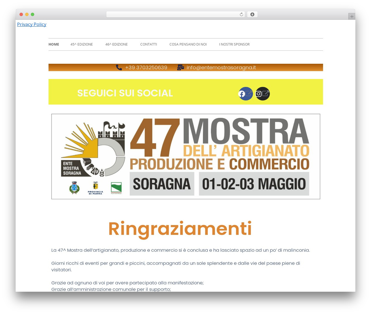 Tiny Framework free WP theme - entemostrasoragna.it