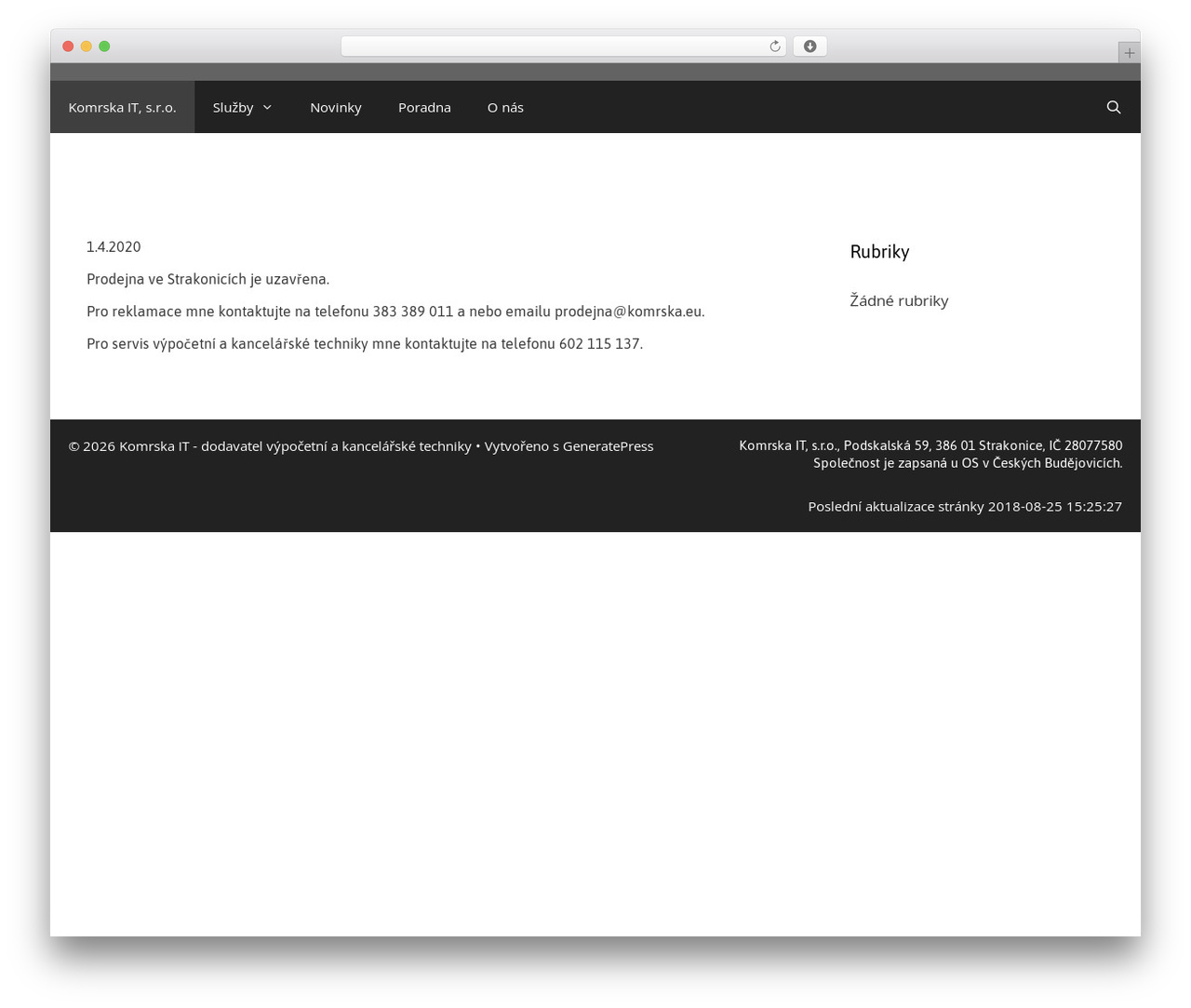 GeneratePress WordPress theme - komrska.eu