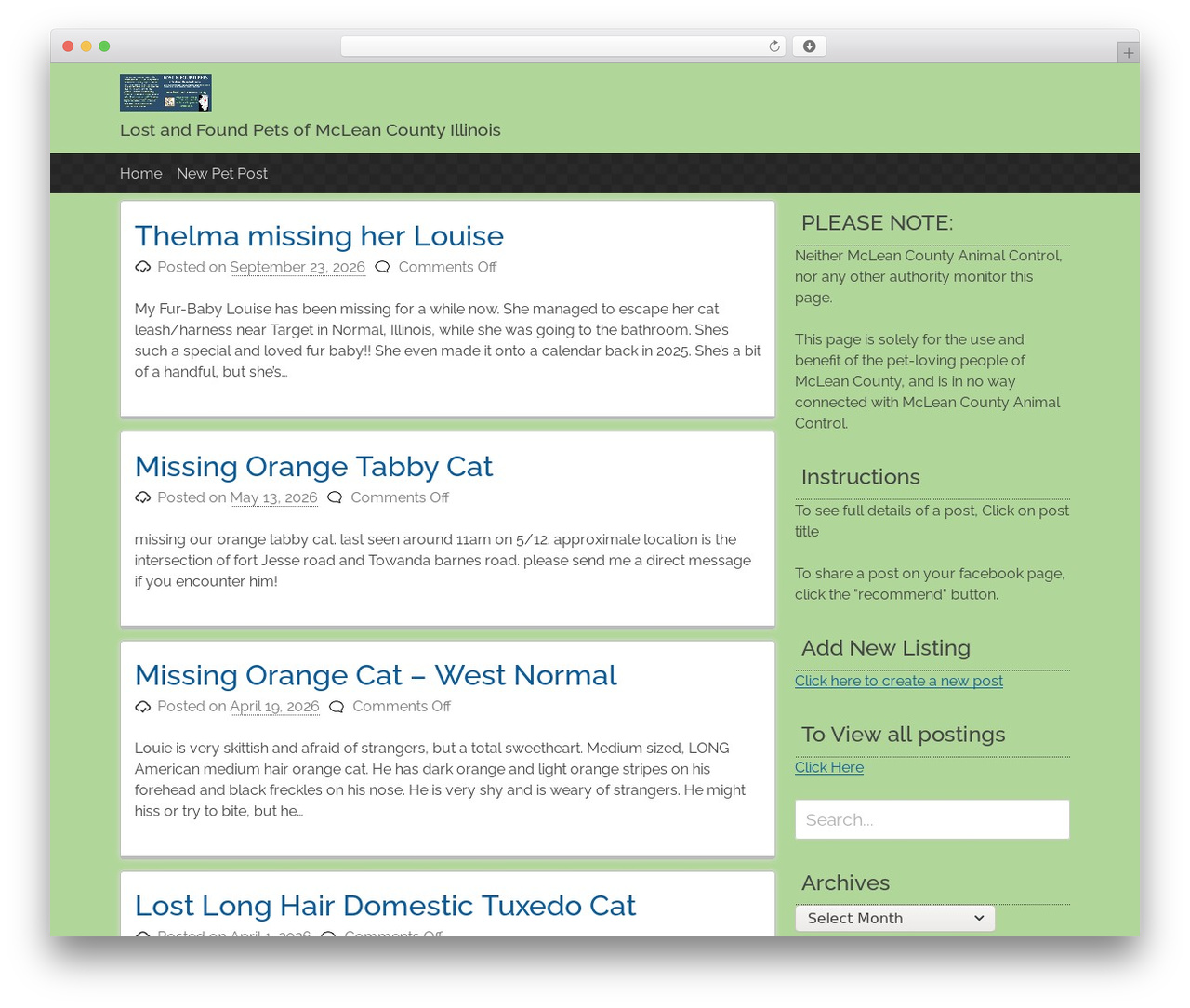 WordPress theme pacify - lostfoundmcleancounty.org
