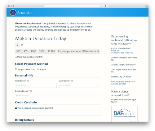 WordPress theme Ananda.org - givetoananda.org