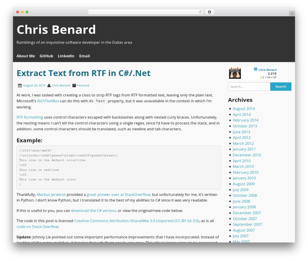 Codon WordPress theme - chrisbenard.net