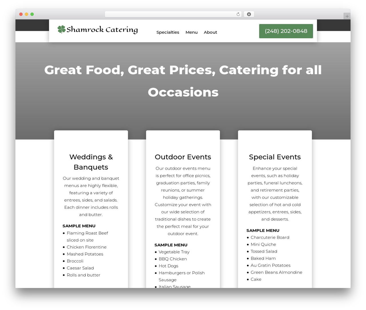 Divi theme WordPress - shamrock-catering.com