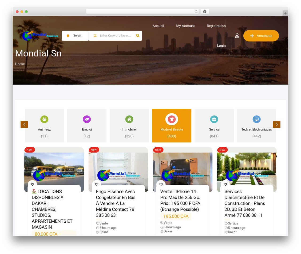 Classima WordPress theme - mondialannonce.sn