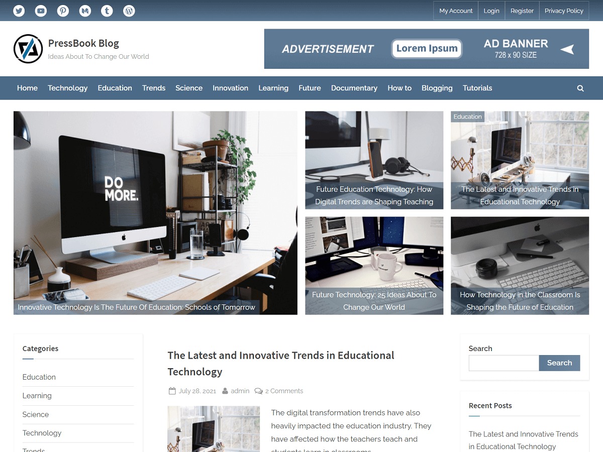 PressBook Blog WordPress blog theme
