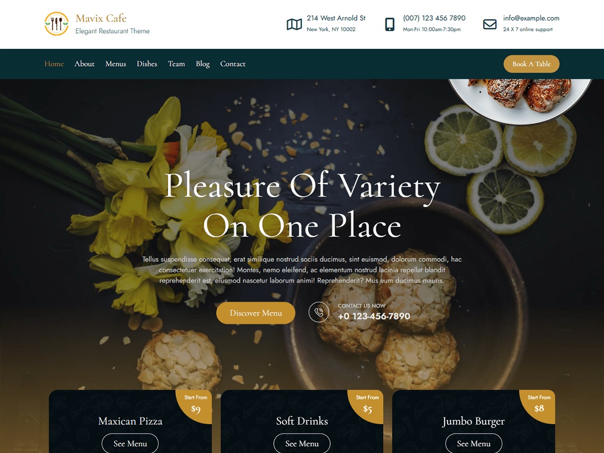 Mavix Cafe WordPress restaurant theme