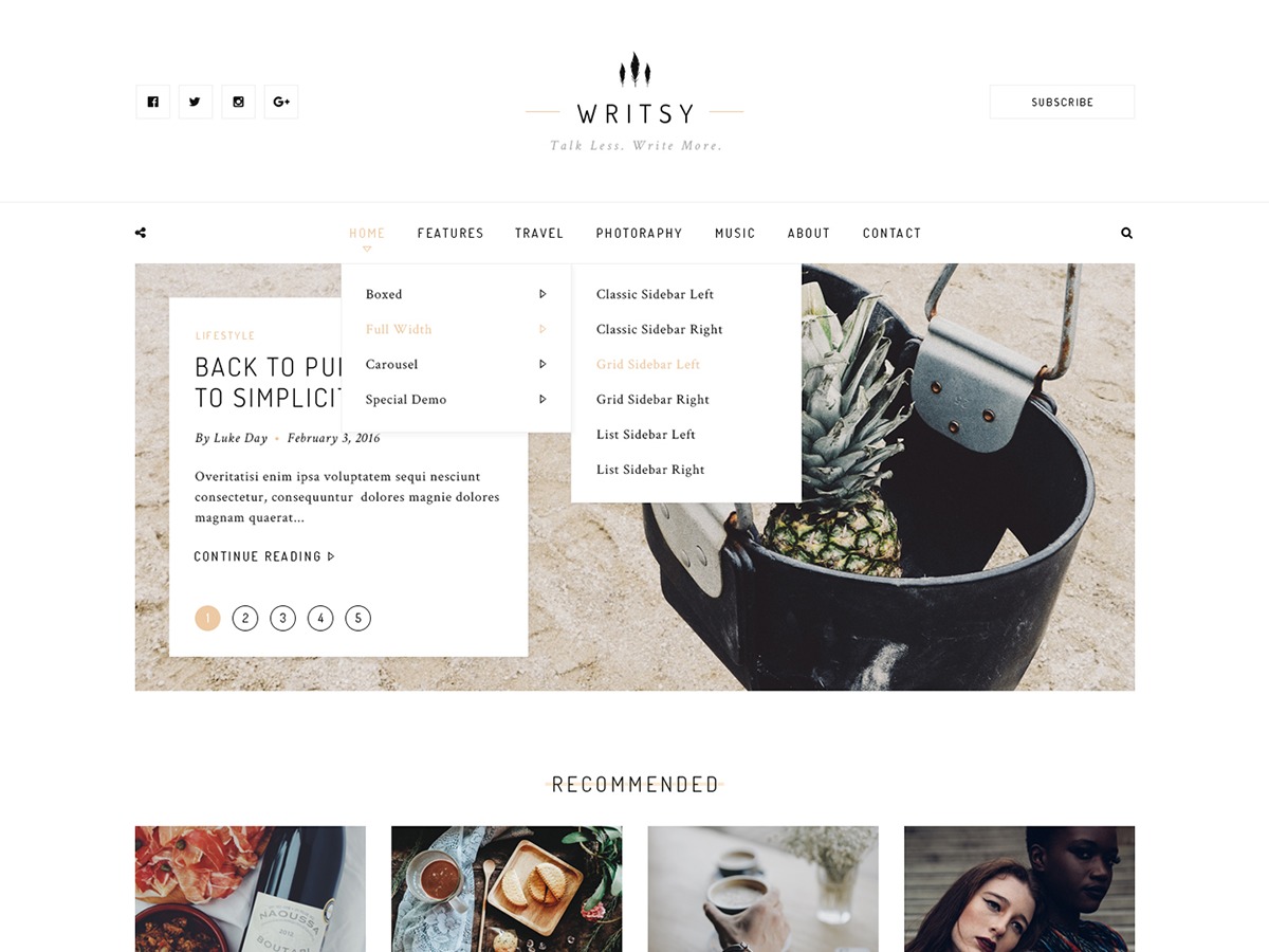 Writsy WordPress website theme by Incredibbble
