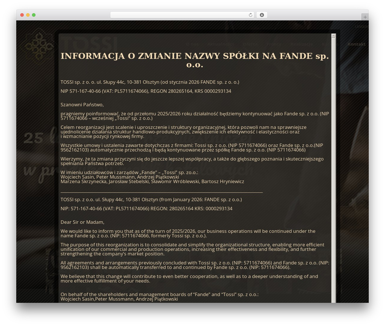 Projectic theme WordPress - tossi.com.pl