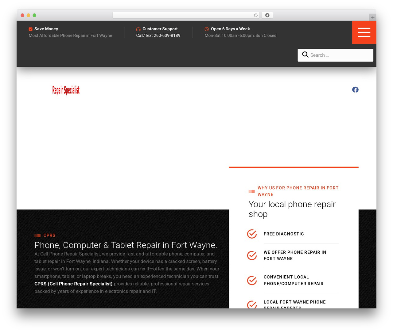 SmartFix WordPress theme - cellphonerepairspecialist.com