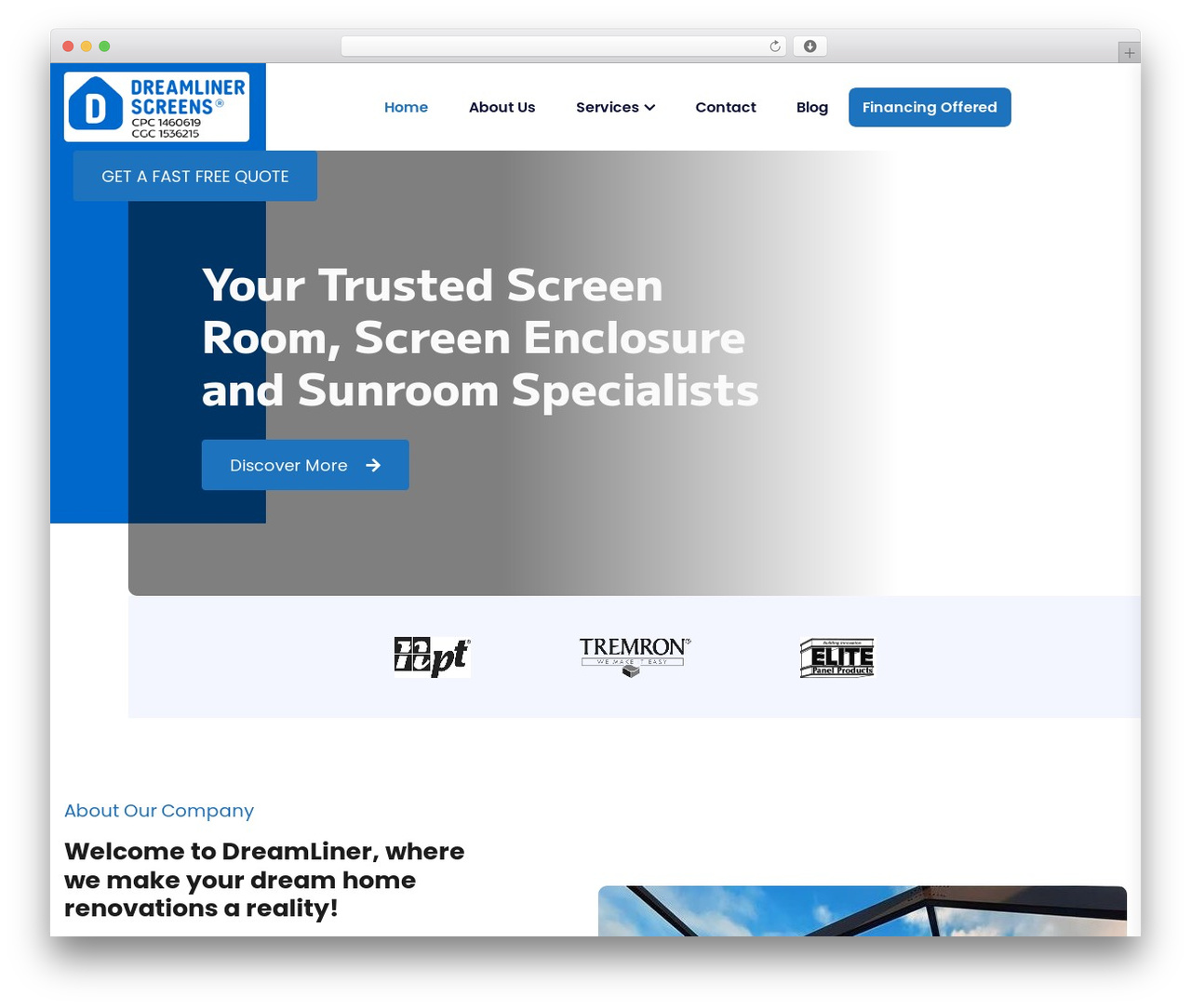 WordPress theme Roofx - dreamlinerscreens.com