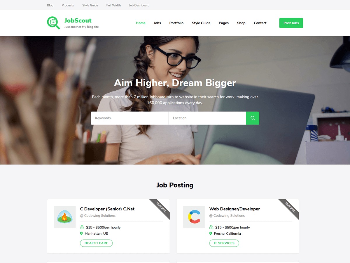 JobScout WordPress template for business