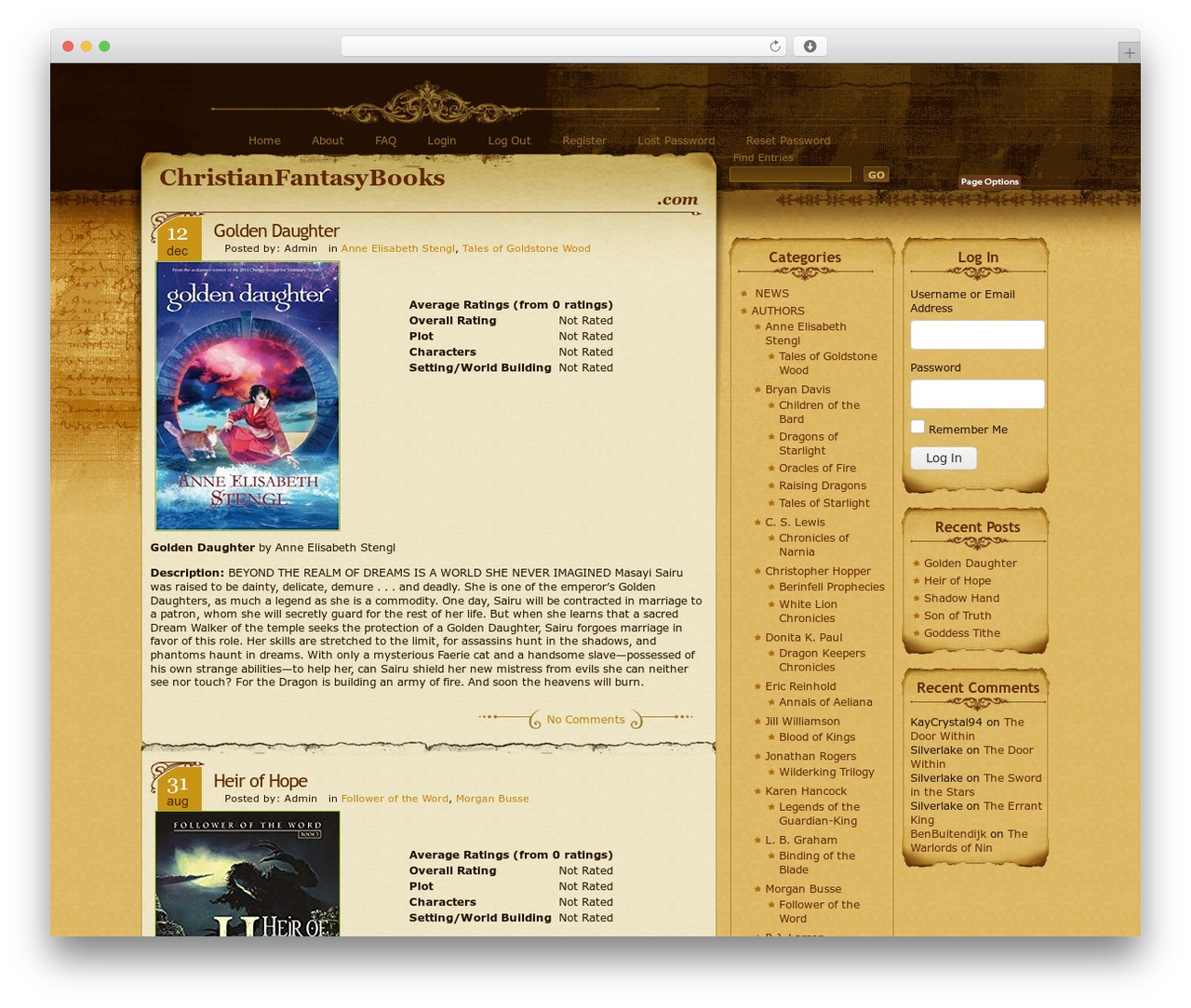 Aspire WordPress theme - christianfantasybooks.com