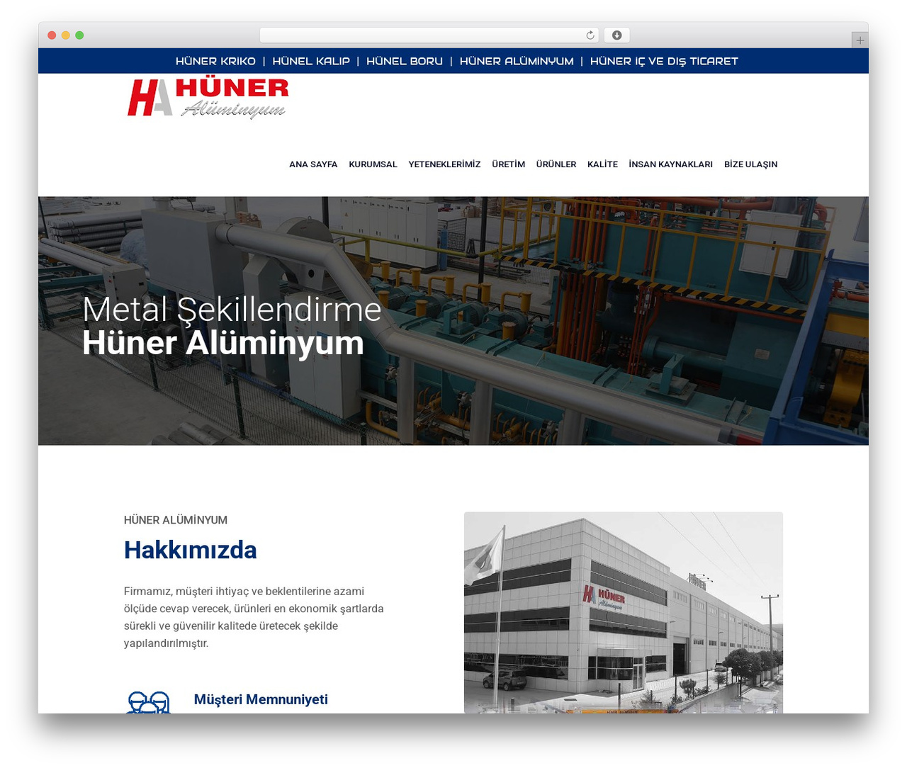 Industro theme WordPress - huneraluminyum.com