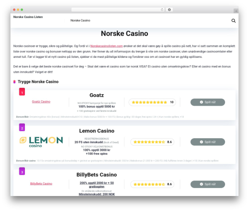Mercury WordPress theme - norskecasinolisten.com